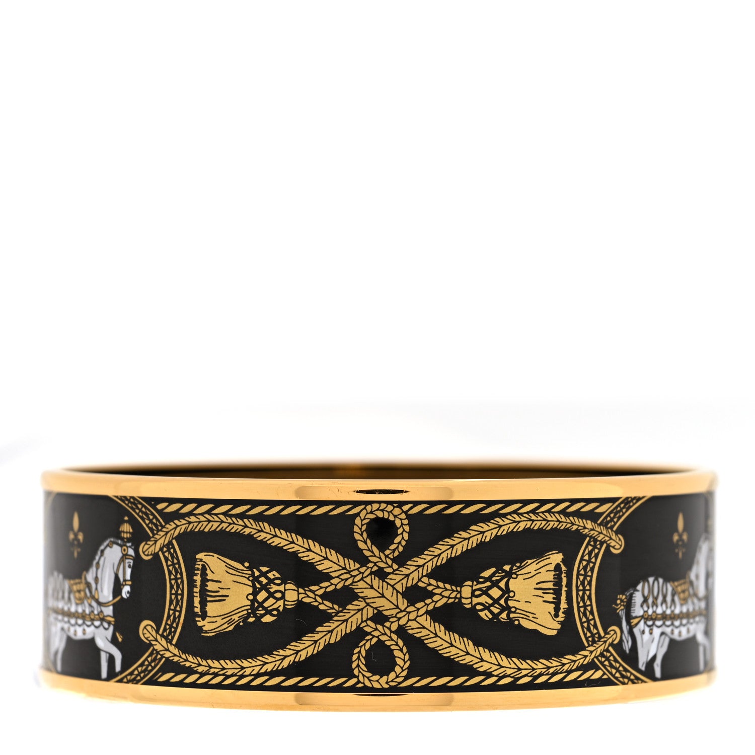 Hermes Enamel Printed Wide Grand Apparat Bracelet 65 Black 1766236