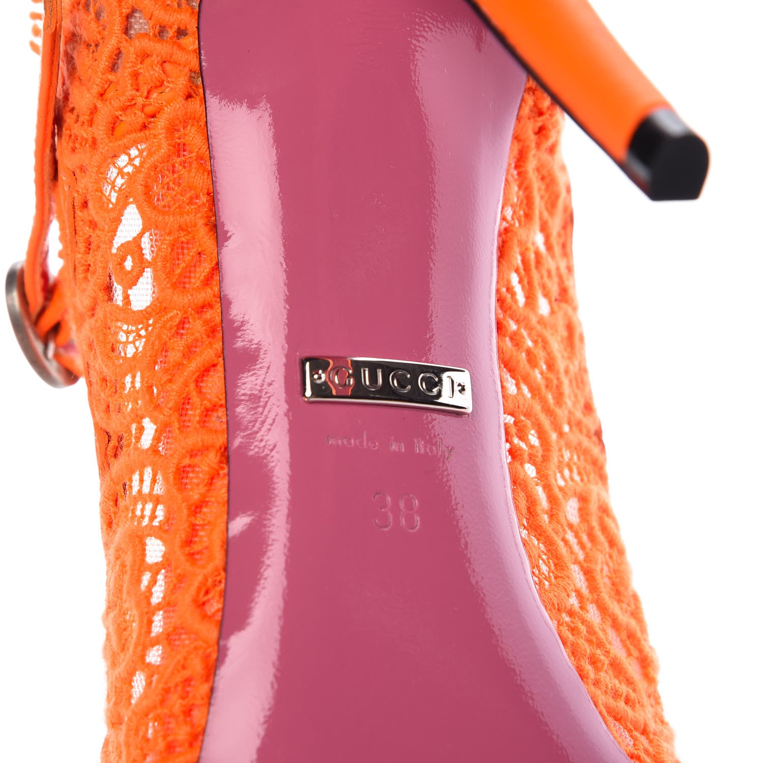 Gucci Lace Pizzo Venice Pumps 38 Orange Fluo 7 of 8