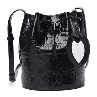 Alaia Calfskin Crocodile Embossed Drawstring Bucket Bag Black 1 of 8