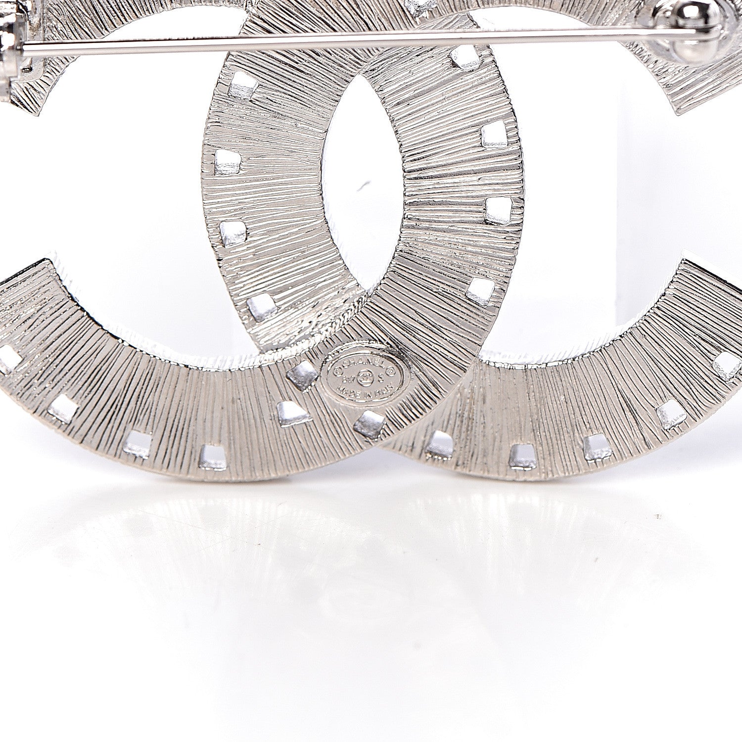 Chanel Baguette Crystal CC Brooch Silver Blue 4 of 4