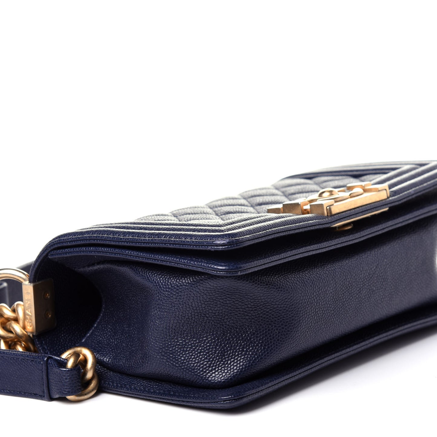 Caviar Quilted Small Boy Flap Navy