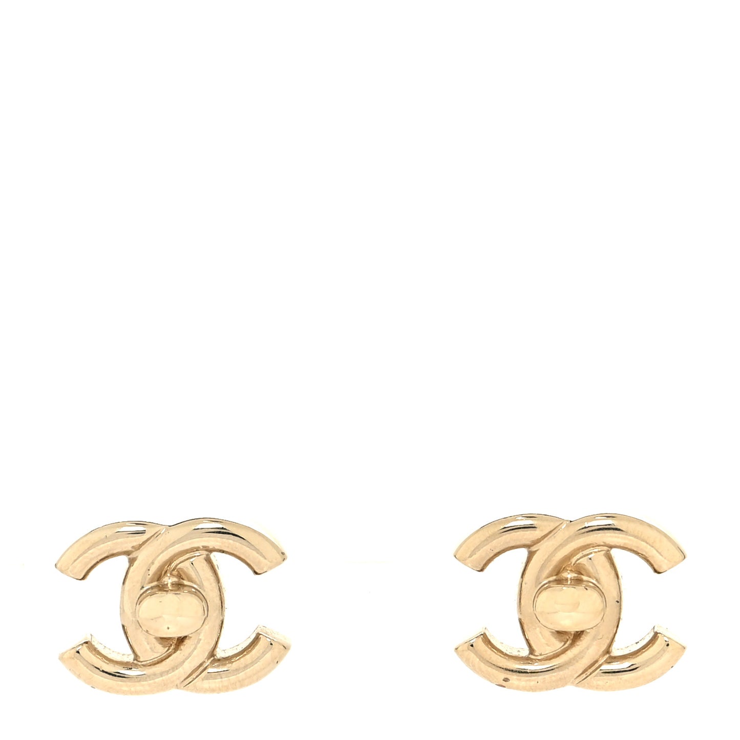 Metal CC Turnlock Clip On Earrings Gold