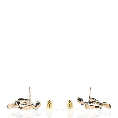 Chanel Pearl Lambskin Chain CC Stud Earrings Gold Black 3 of 5