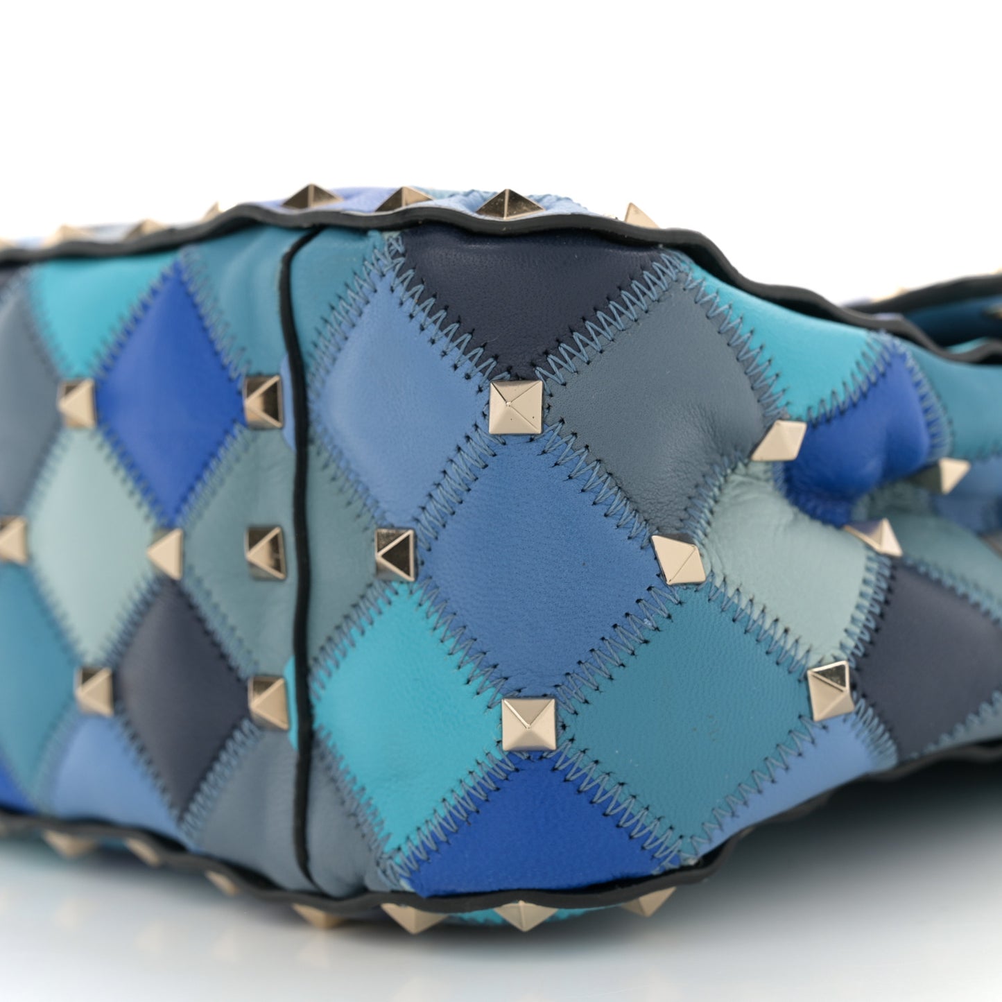 Lambskin Patchwork Medium Rockstud Spike Shoulder Bag Angel Blue