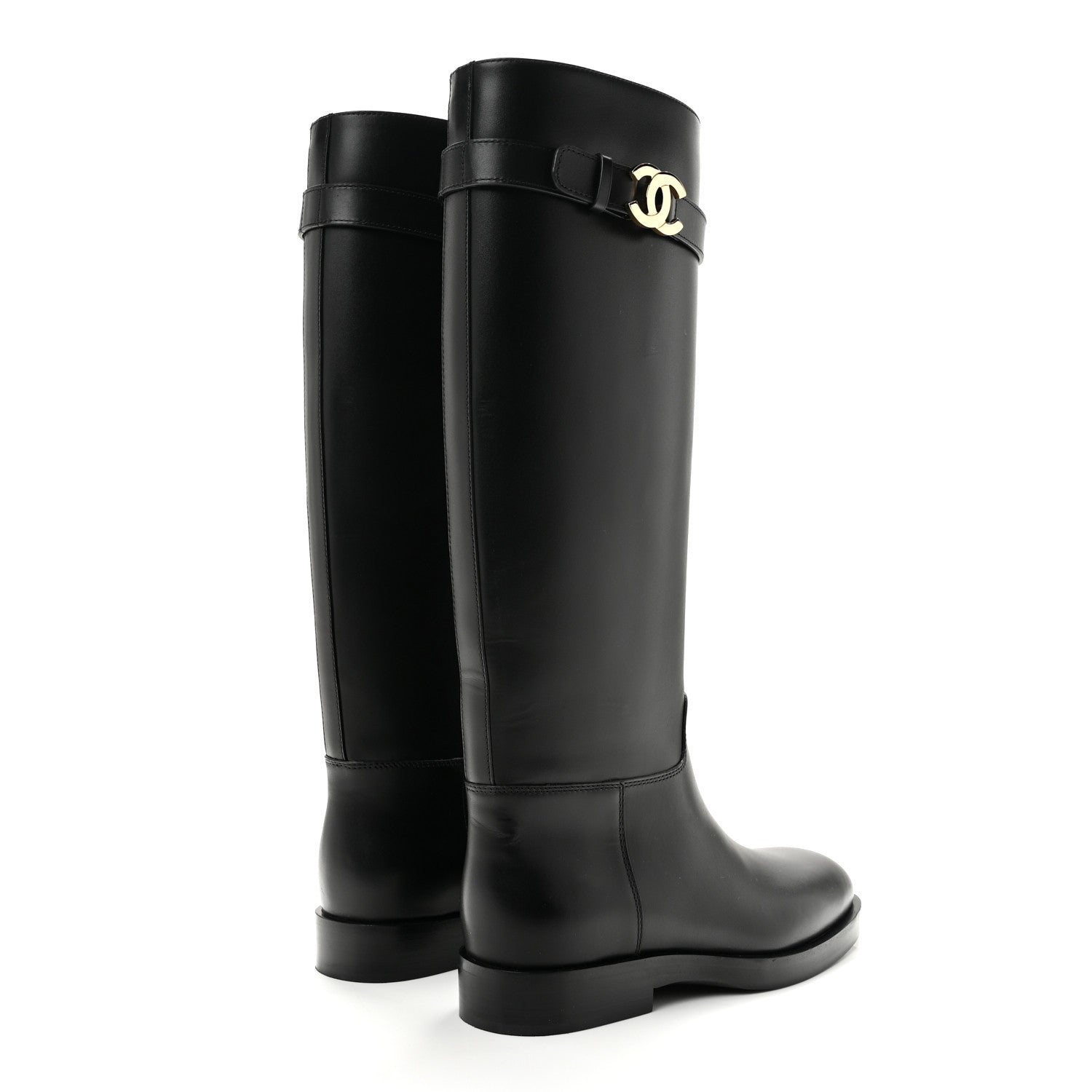 Chanel Calfskin CC Buckle High Boots 38 Black 5 of 9