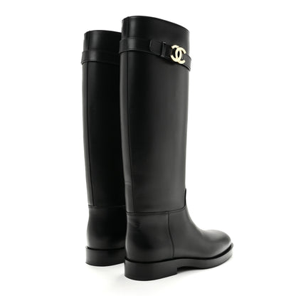 Chanel Calfskin CC Buckle High Boots 38 Black 5 of 9