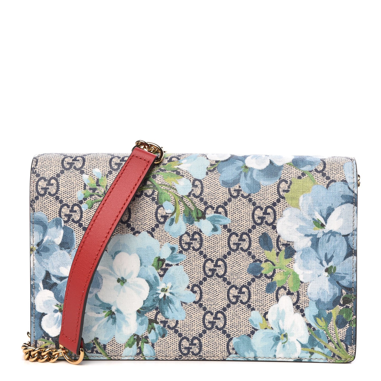 GG Supreme Monogram Blooms Chain Wallet Blue