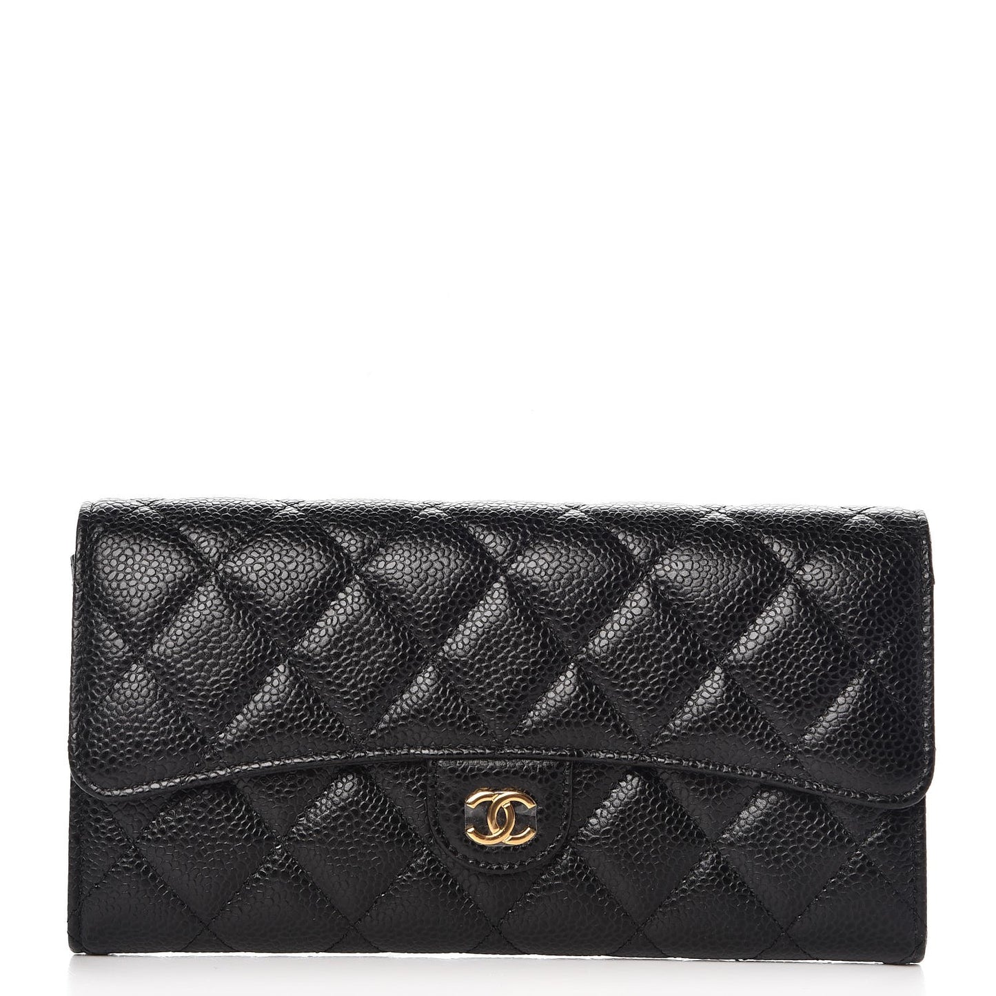 Caviar Quilted Large Flap Wallet Black