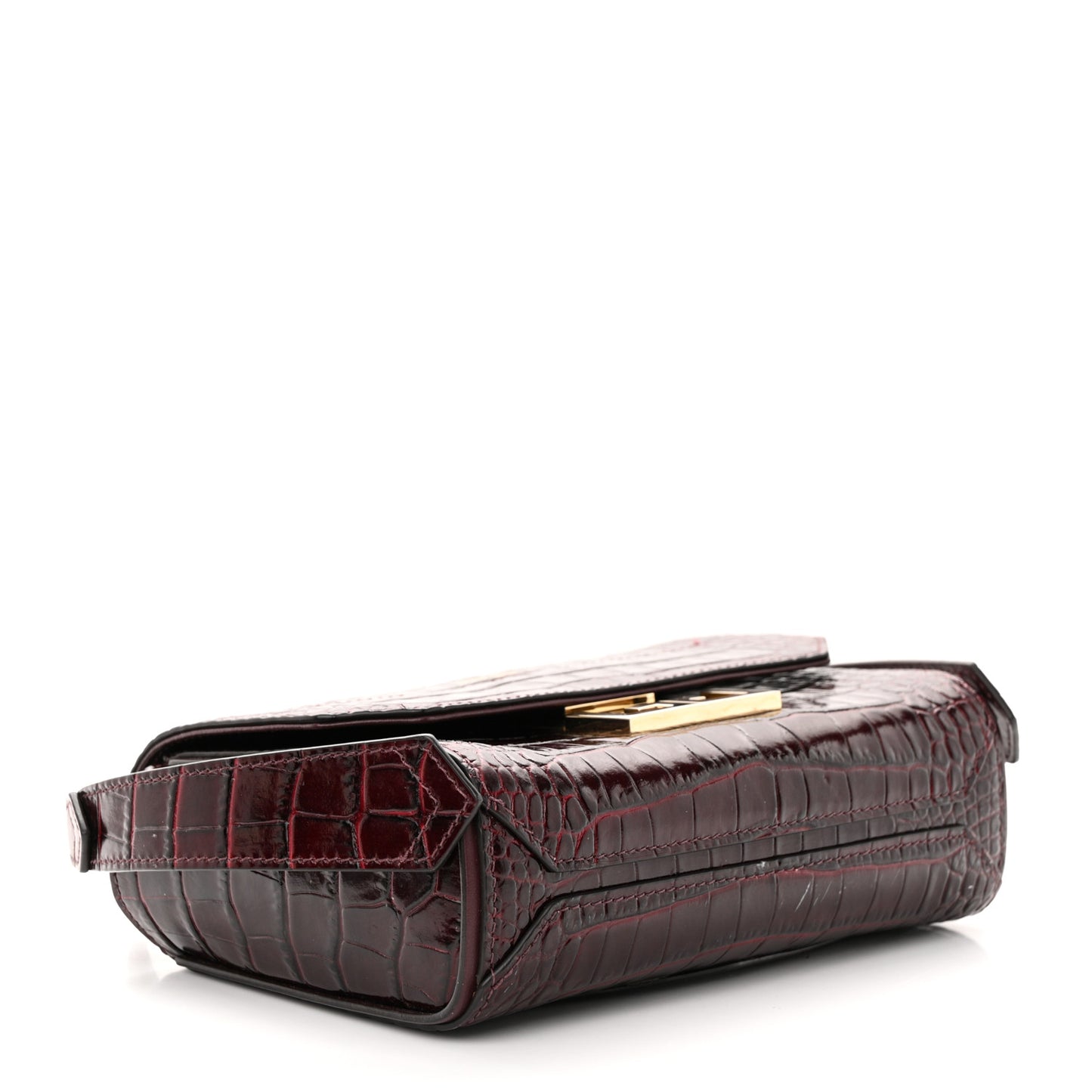 Calfskin Crocodile Embossed Eden Mini Top Handle Burgundy