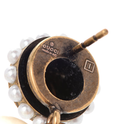 Gucci Metal Pearl Interlocking G Drop Earrings Aged Gold 4 of 4
