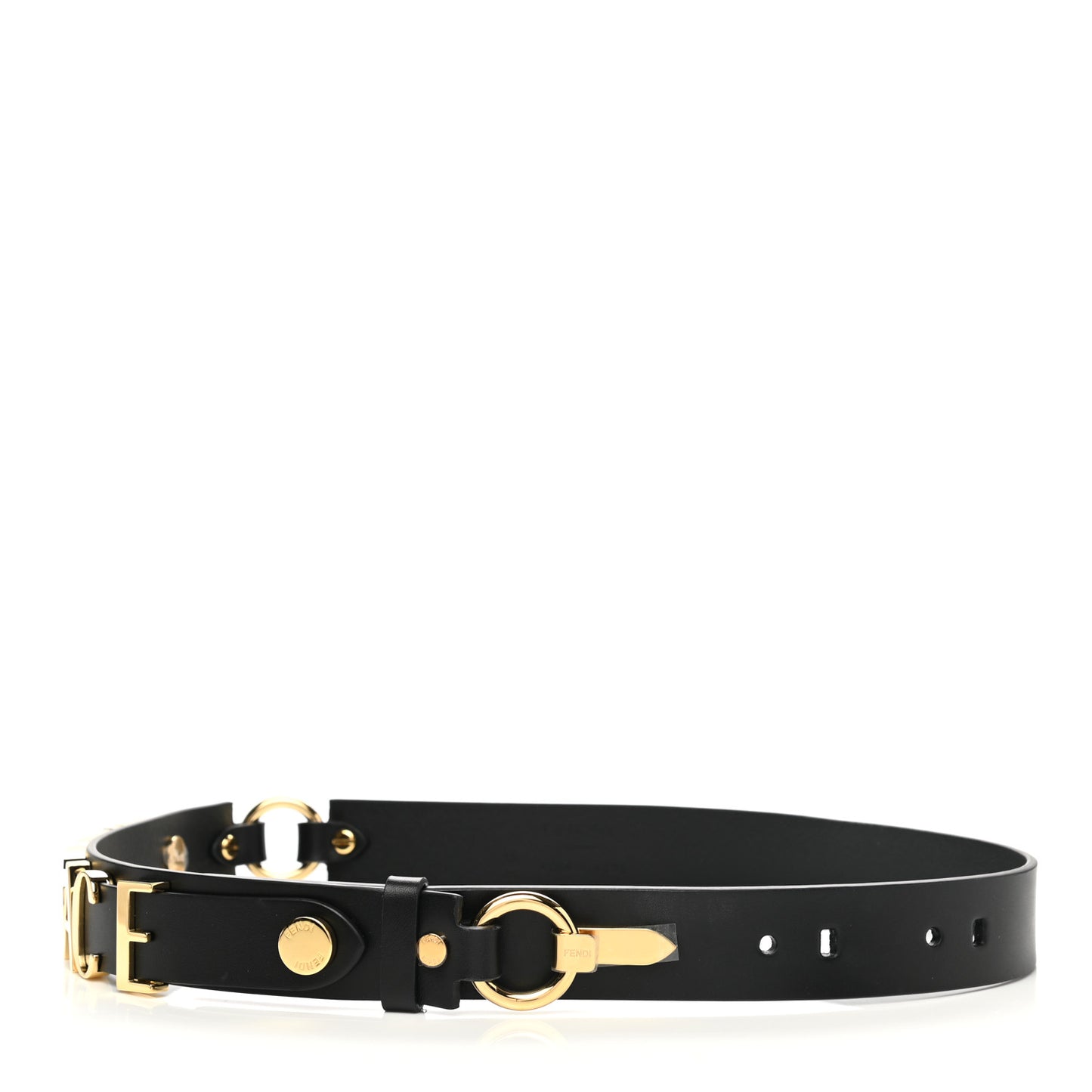 X FENDI Calfskin Fendace Logo Belt 80 32 Black