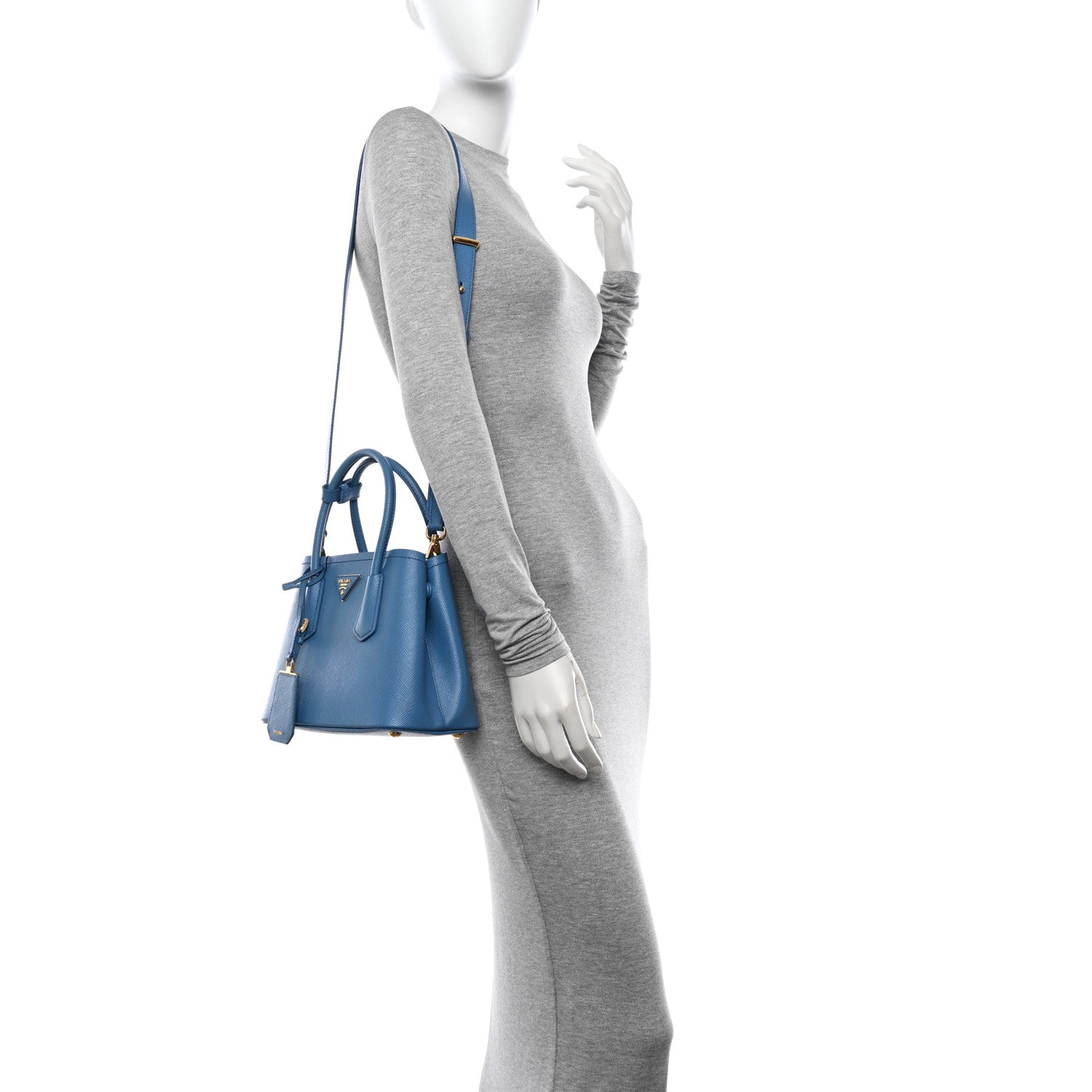 Prada Saffiano Cuir Mini Double Bag Cobalto 2 of 10