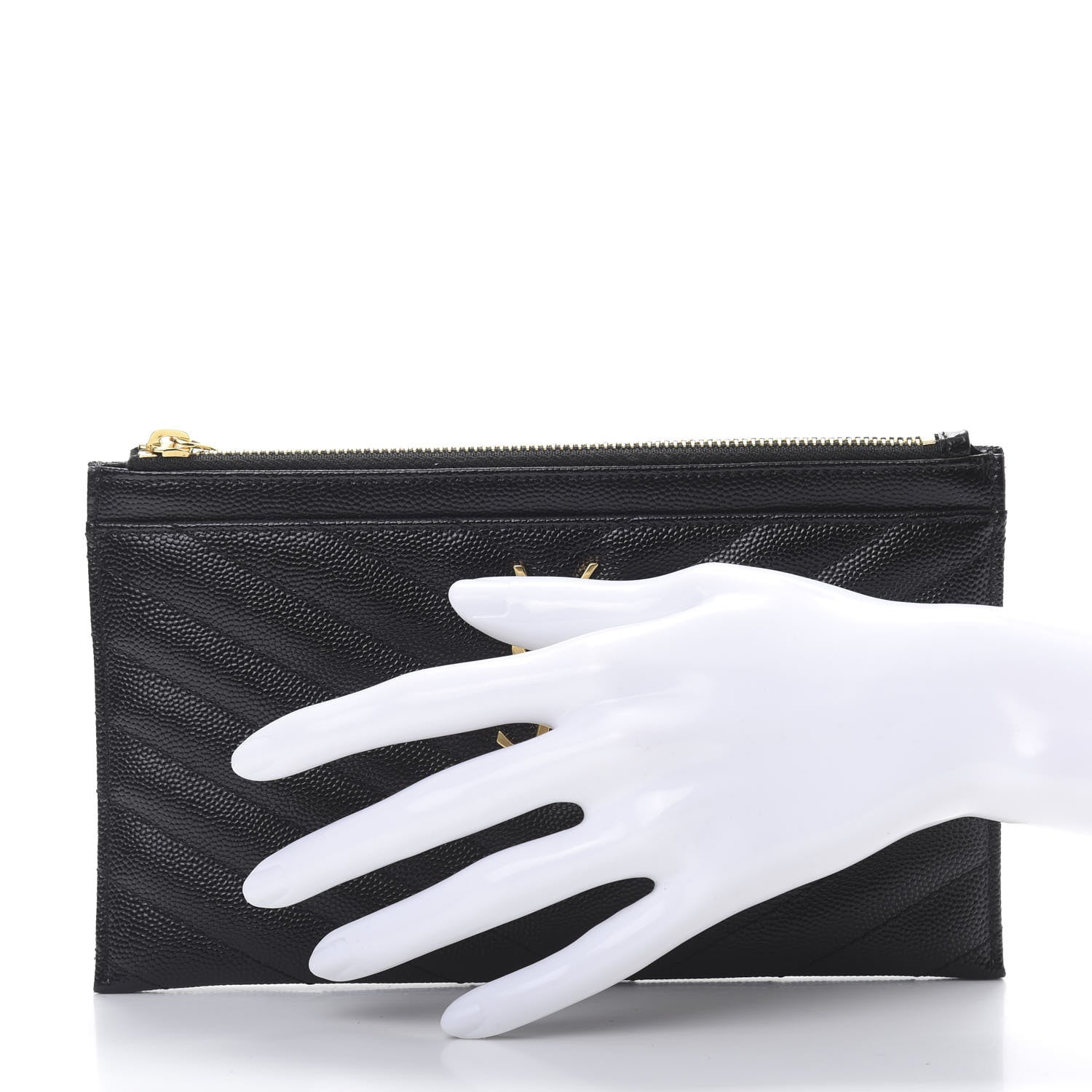 Saint Laurent Grain De Poudre Chevron Monogram Bill Pouch Black 2 of 8