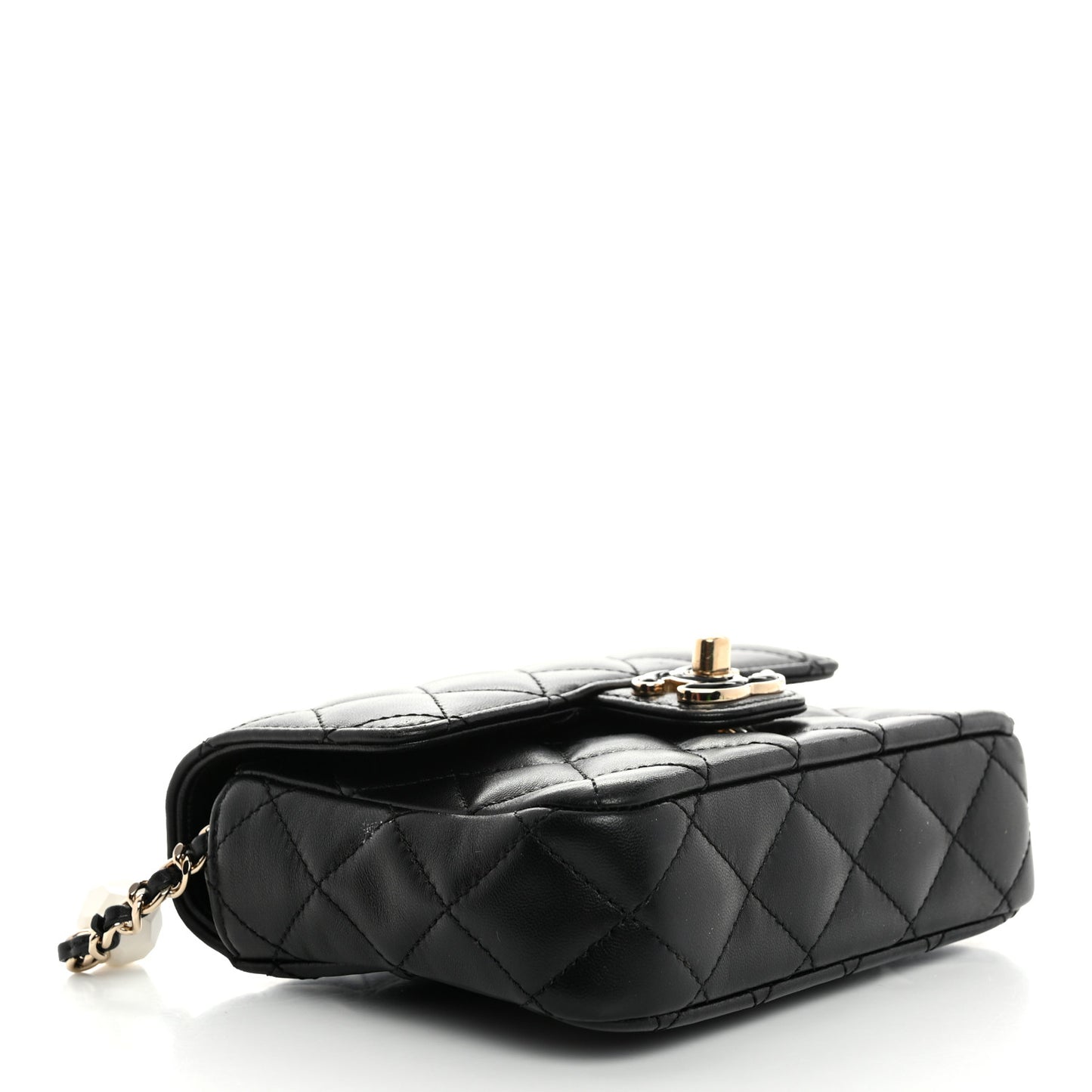 Lambskin Resin Quilted Mini Heart Square Flap Black