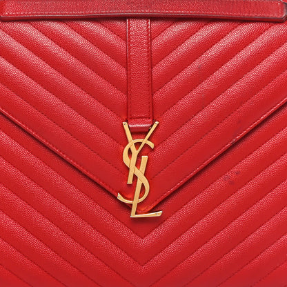 Saint Laurent Grain De Poudre Matelasse Chevron Large Monogram Satchel Lipstick Red 7 of 11