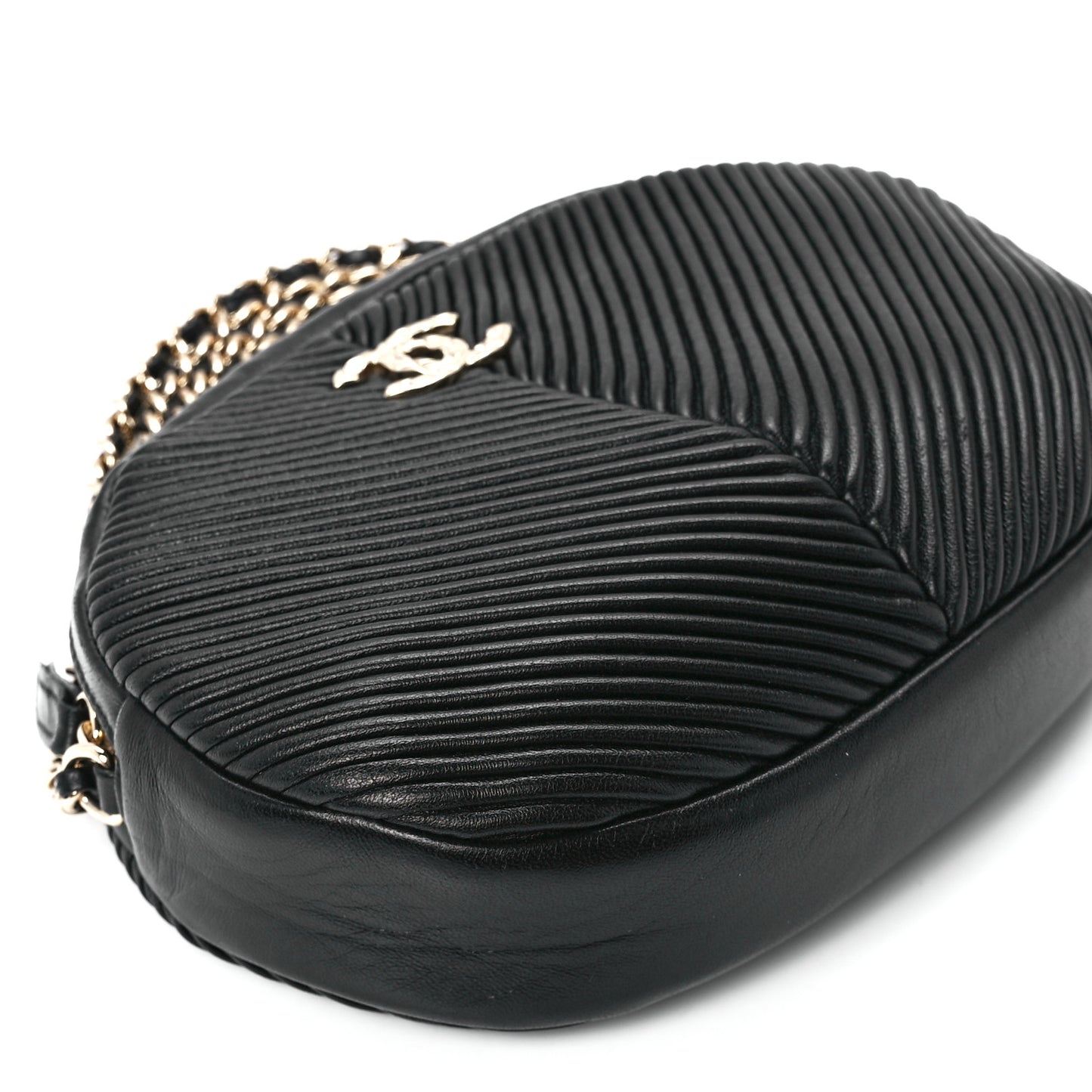 Lambskin Chevron Quilted Small Pleated Crush Camera Case Black