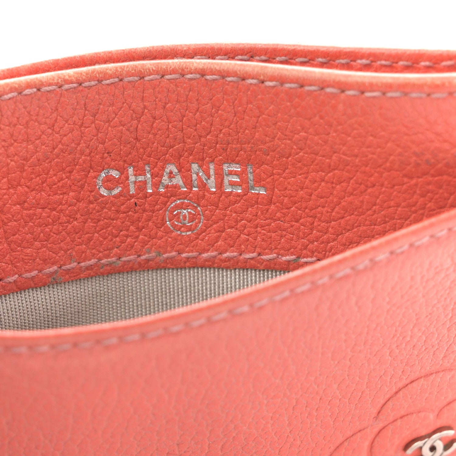 Chanel Goatskin Embossed Camellia Card Holder Coral 6 of 10