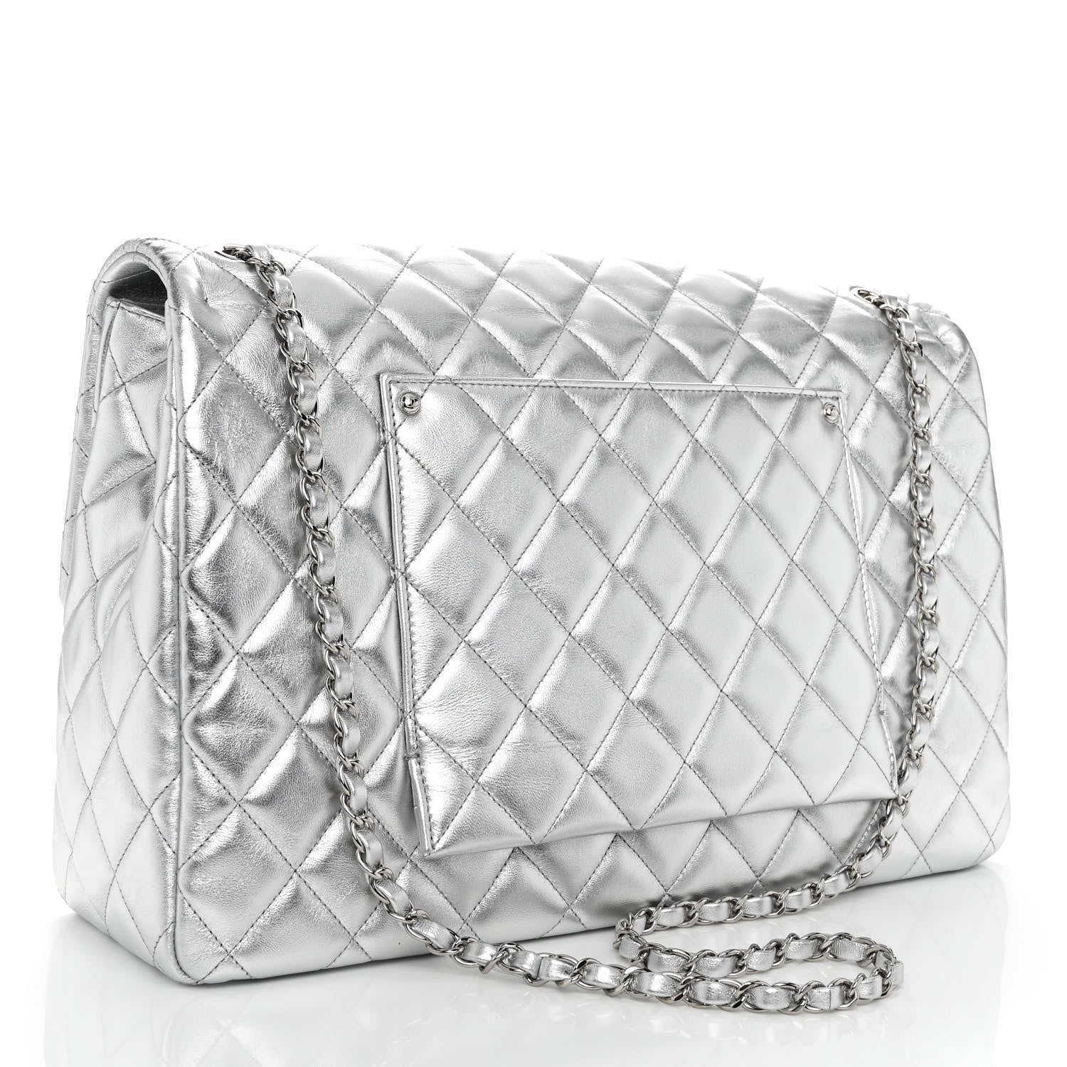 Chanel Metallic Lambskin Quilted XXL Travel Flap Bag Silver 3 of 11