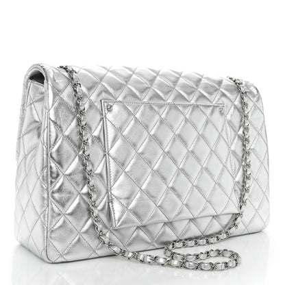 Chanel Metallic Lambskin Quilted XXL Travel Flap Bag Silver 3 of 11