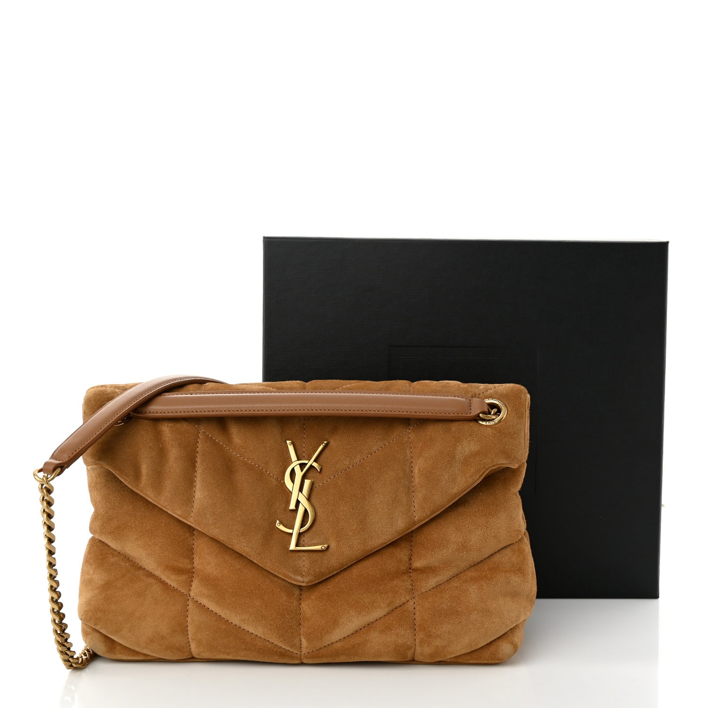 Suede Calfskin Quilted Small Loulou Puffer Monogram Chain Satchel Cinnamon