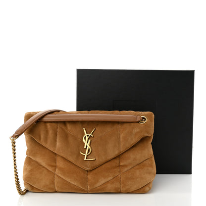 Saint Laurent Suede Calfskin Quilted Small Loulou Puffer Monogram Chain Satchel Cinnamon 11 of 11