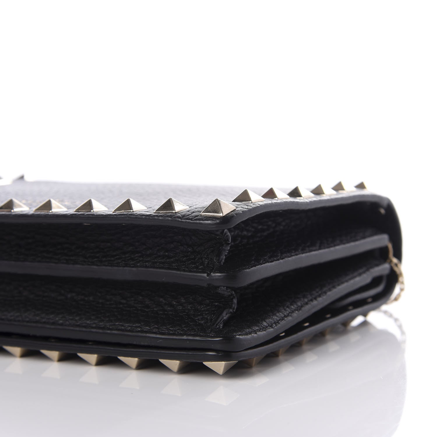 Valentino Garavani Pebbled Calfskin Rockstud Wallet on Chain Black 9 of 10
