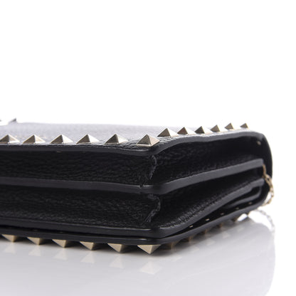 Valentino Garavani Pebbled Calfskin Rockstud Wallet on Chain Black 9 of 10
