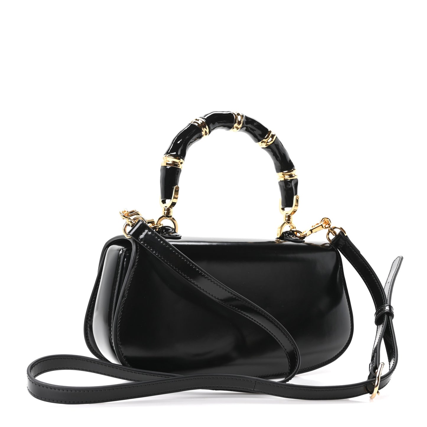 Shiny Polished Calfskin Medium Bamboo Diva Black