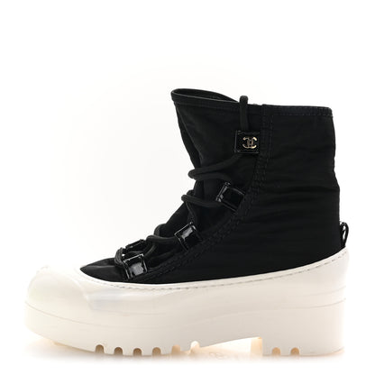 Chanel Nylon CC Lace Up Snow Boots 36 Black White 1 of 9