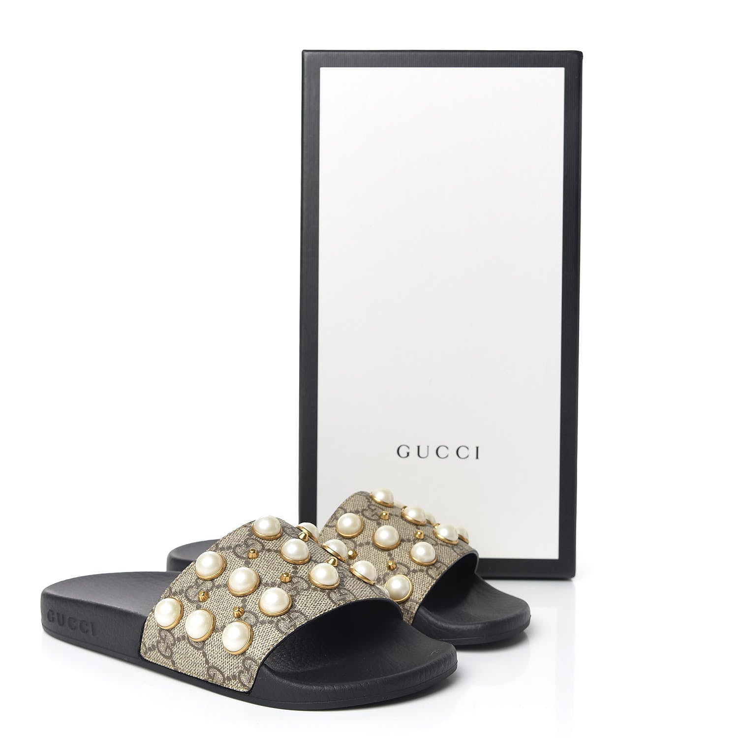 Gucci GG Supreme Monogram Pearls Slide Sandals 34 Beige 8 of 8
