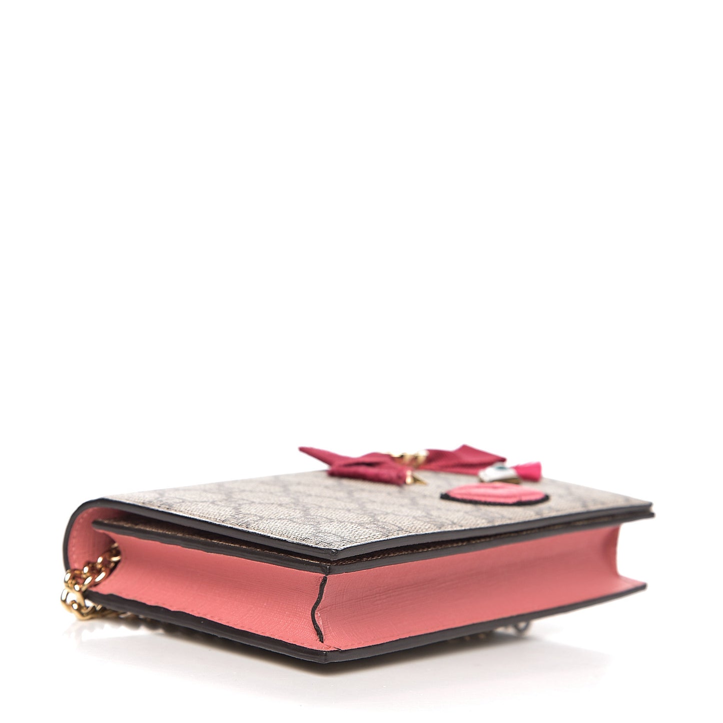 GG Supreme Monogram Face Embroidered Chain Wallet Pink