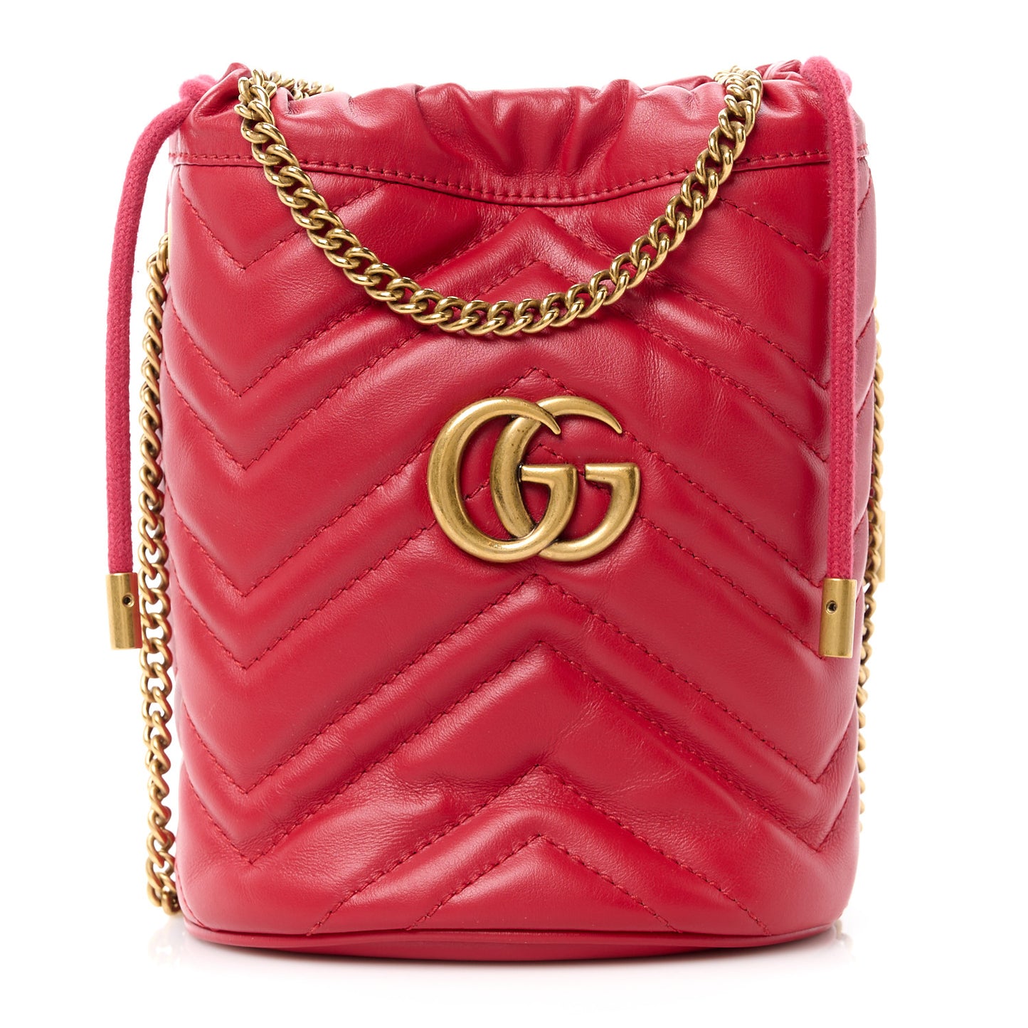 Calfskin Matelasse Mini GG Marmont 2.0 Bucket Bag Hibiscus Red