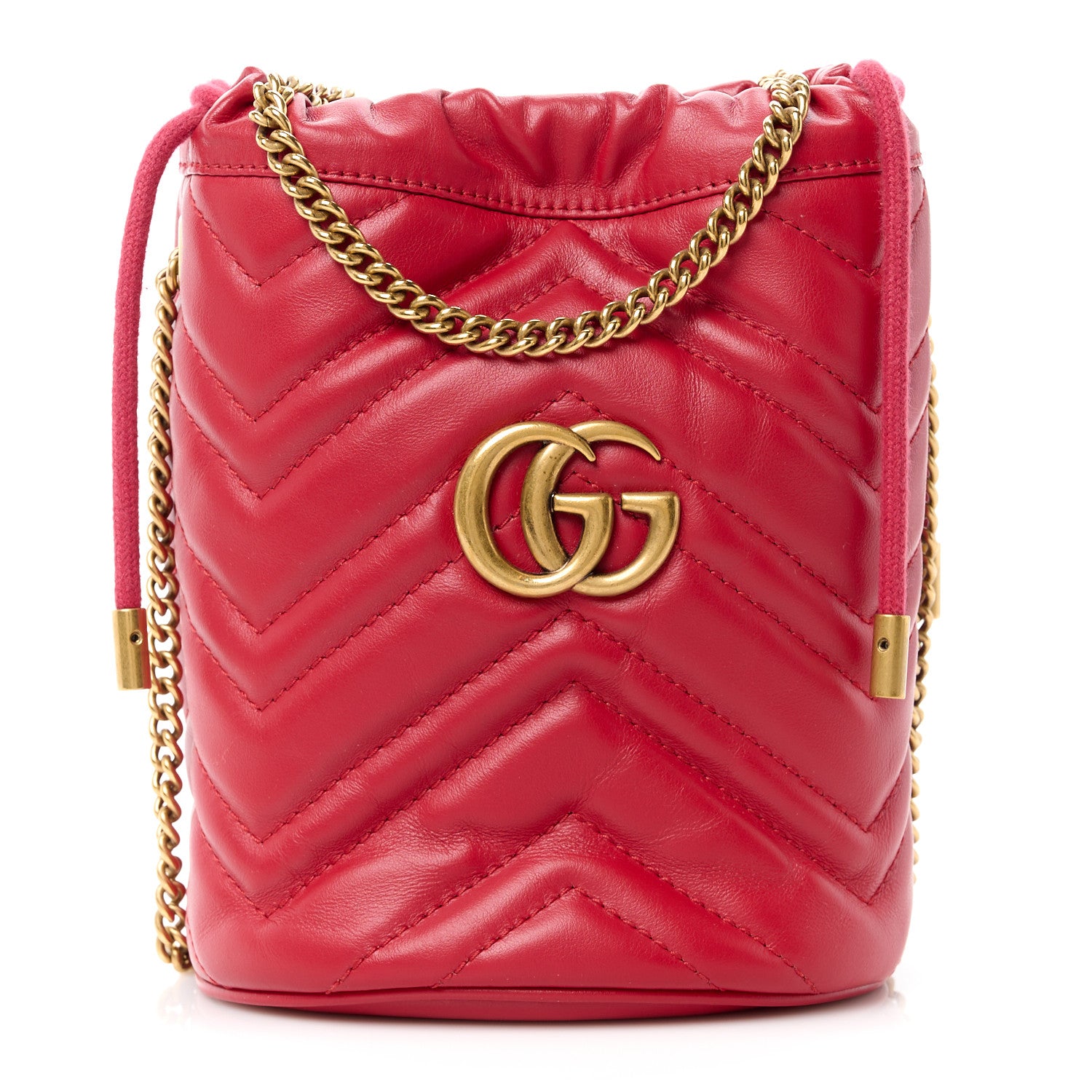 Gucci Calfskin Matelasse Mini GG Marmont 2.0 Bucket Bag Hibiscus Red 1 of 10