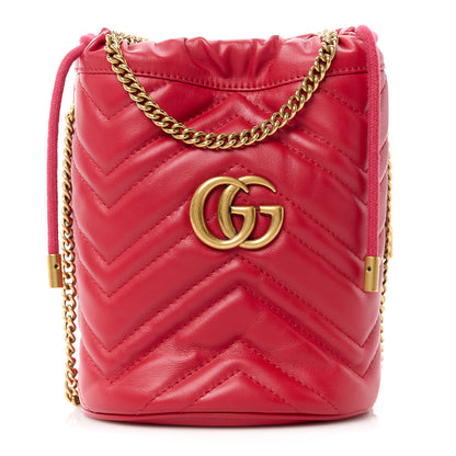 Gucci Calfskin Matelasse Mini GG Marmont 2.0 Bucket Bag Hibiscus Red 1 of 10