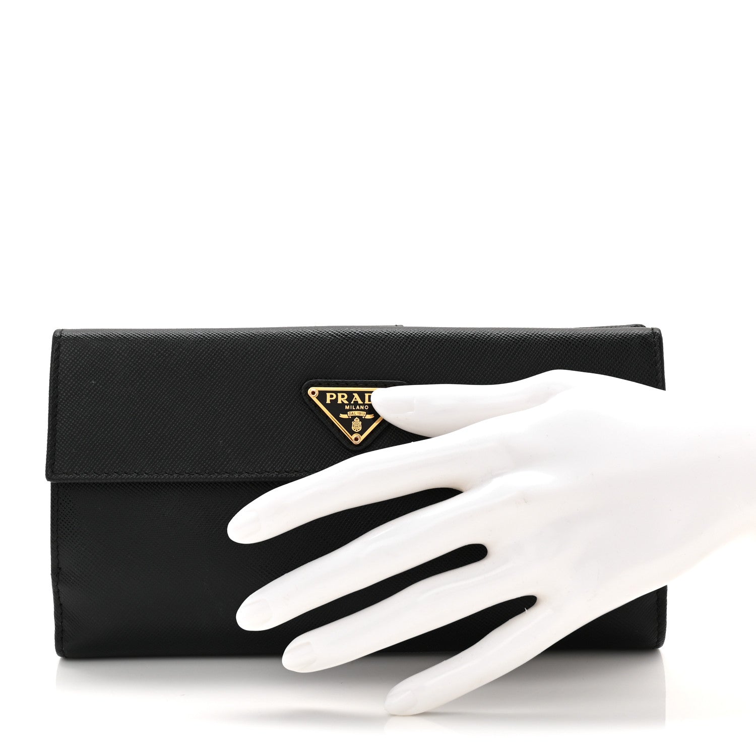 Prada Saffiano Metal Large Flap Wallet Black 2 of 6