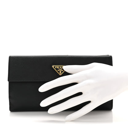 Prada Saffiano Metal Large Flap Wallet Black 2 of 6