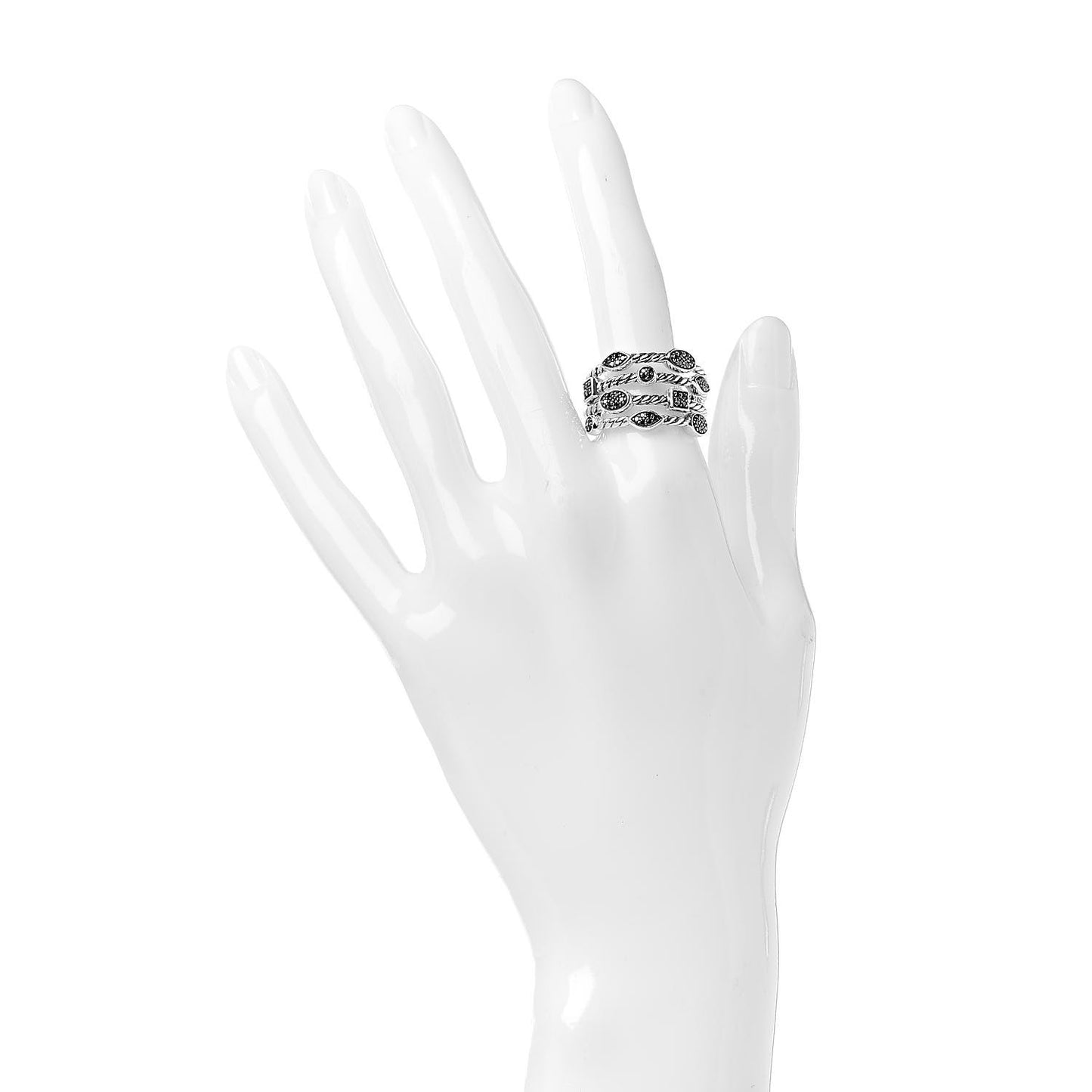Sterling Silver Black Diamond Confetti 4 Row Ring 58 8.25