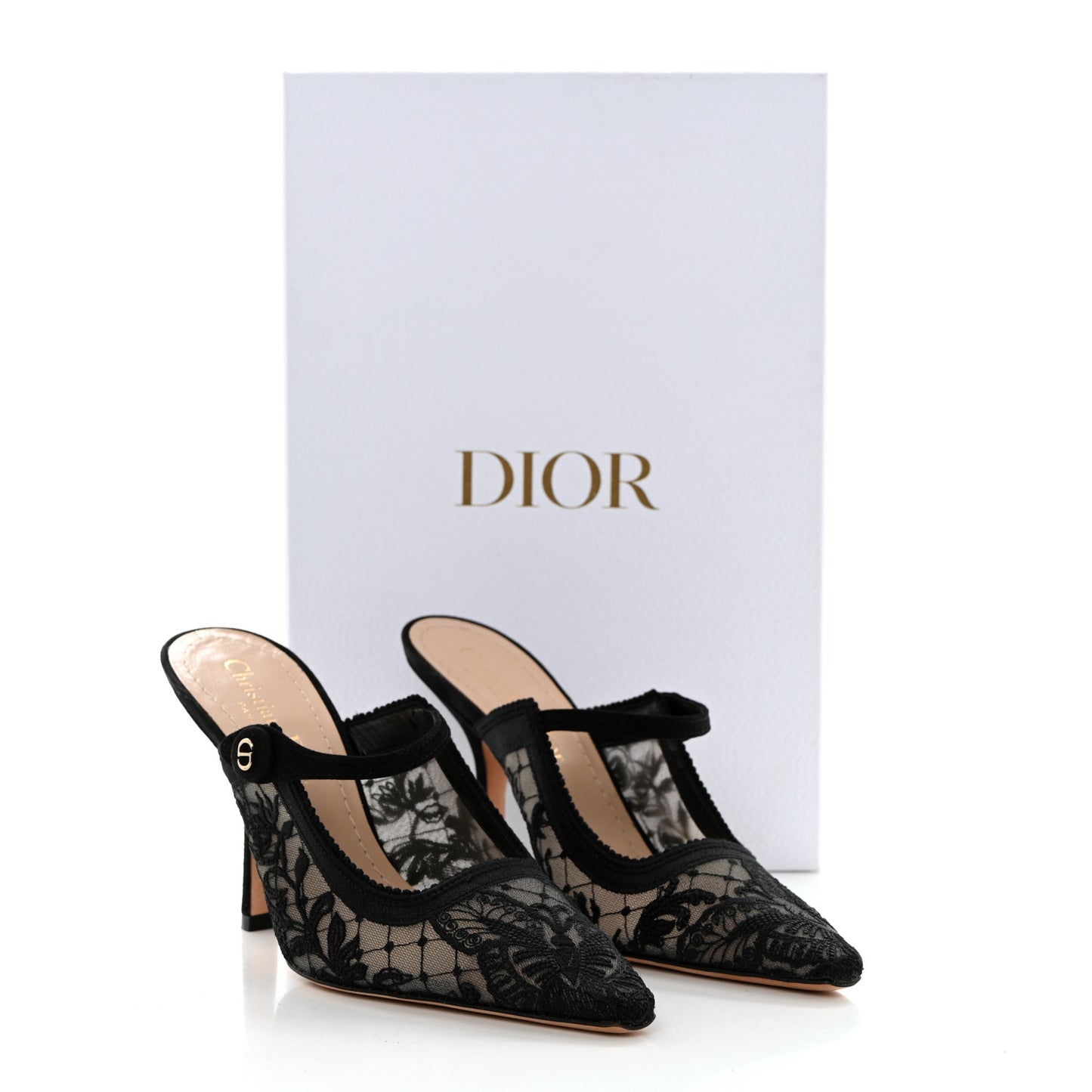 Mesh Butterfly Embroidered Pumps 35 Black