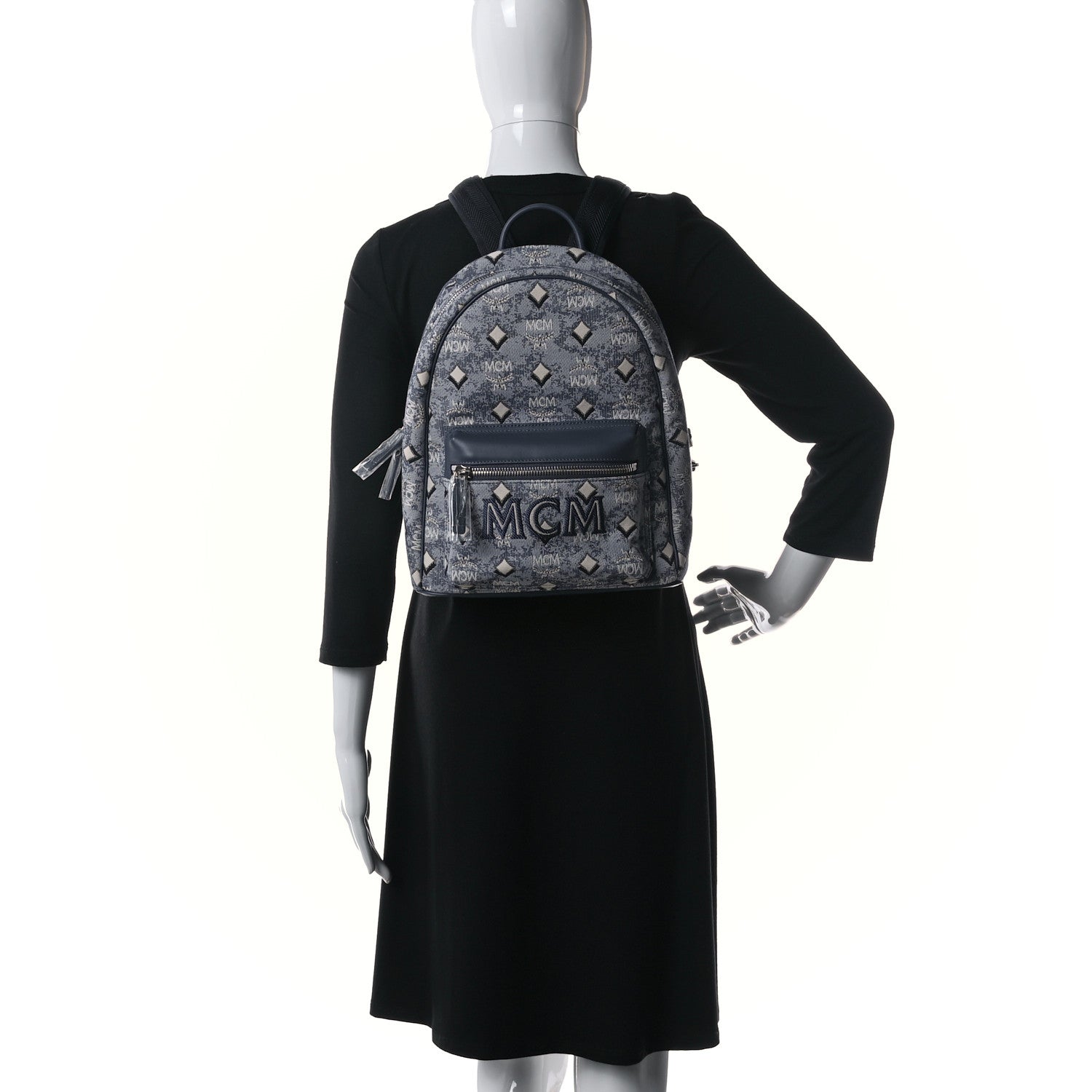 MCM Jacquard Monogram Small Backpack Blue 2 of 9