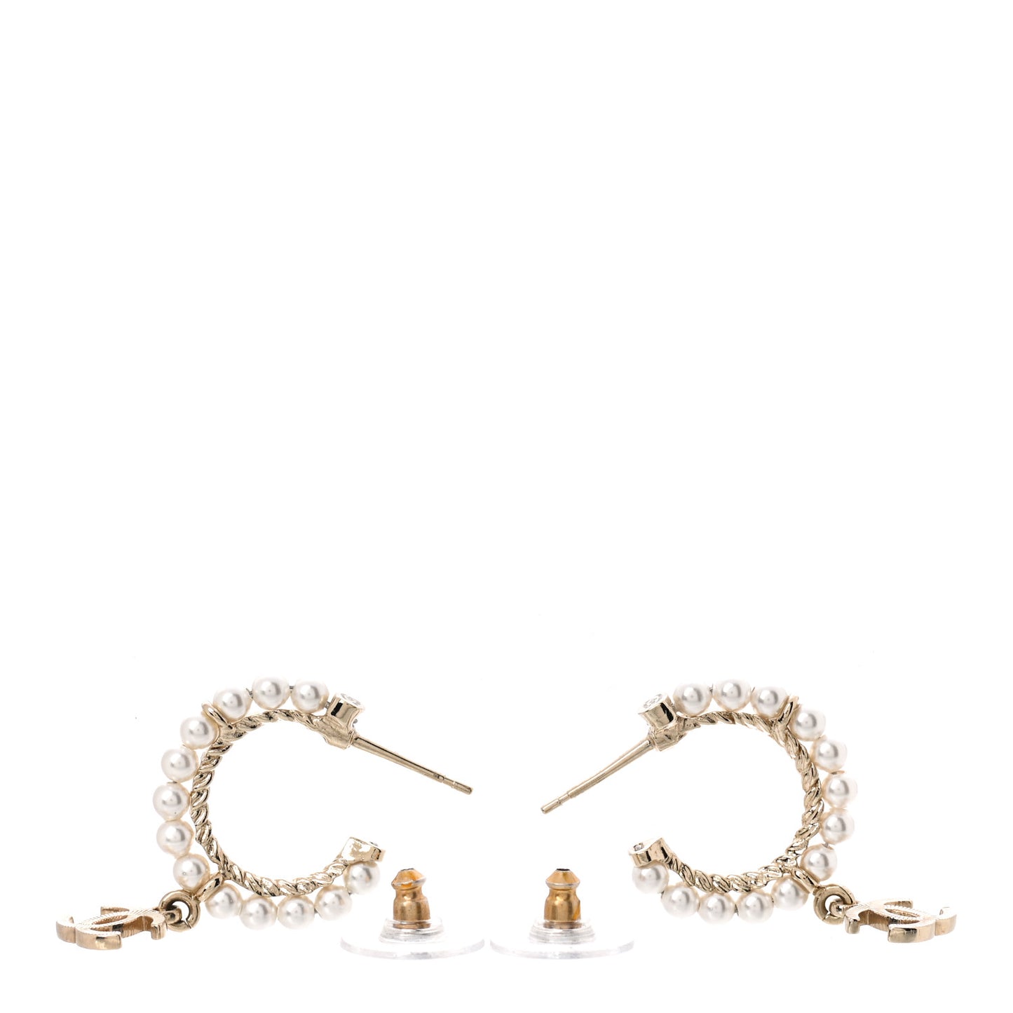 Pearl Charms CC Hoop Earrings Gold