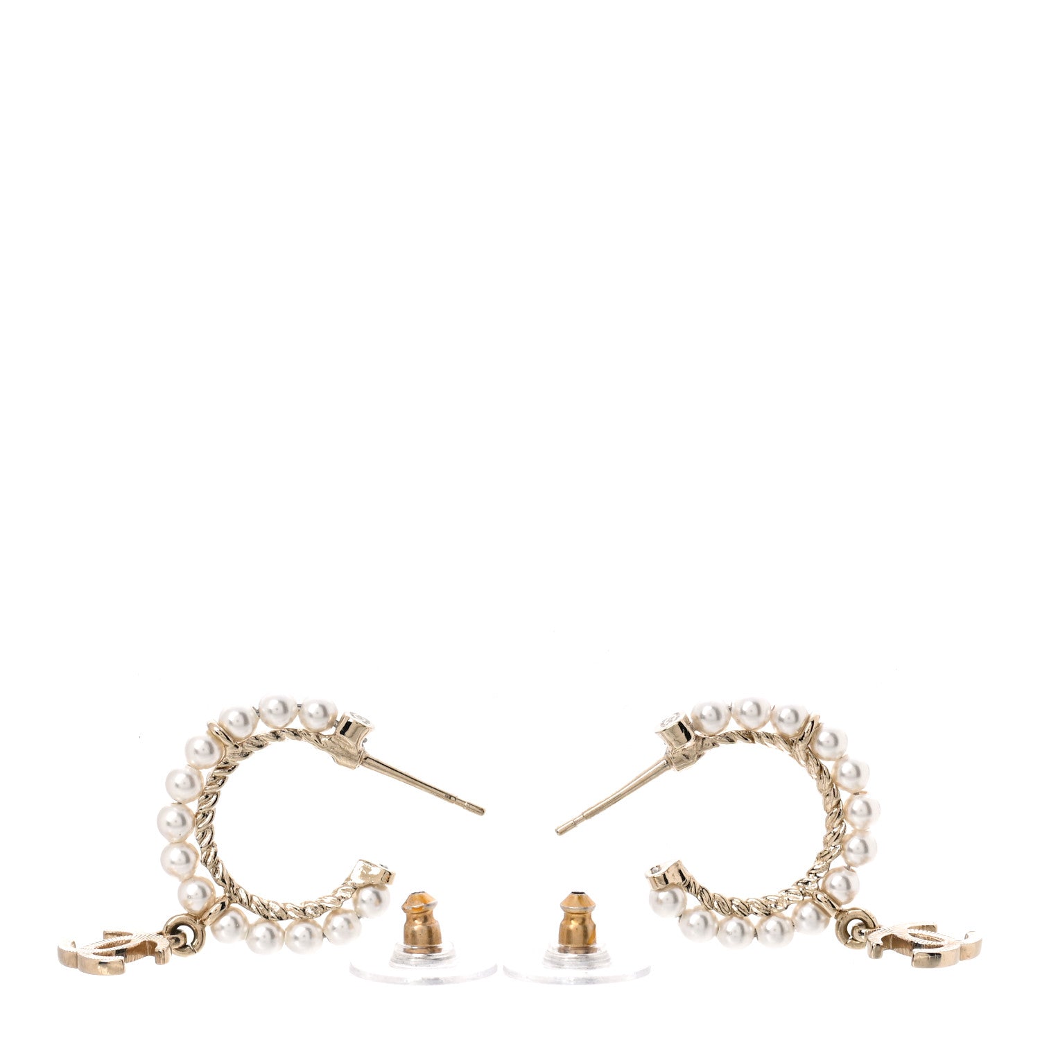 Chanel Pearl Charms CC Hoop Earrings Gold 3 of 5