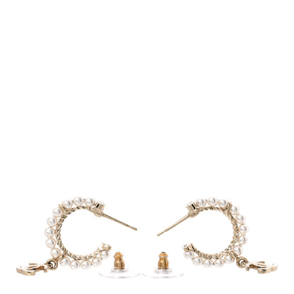 Chanel Pearl Charms CC Hoop Earrings Gold 3 of 5