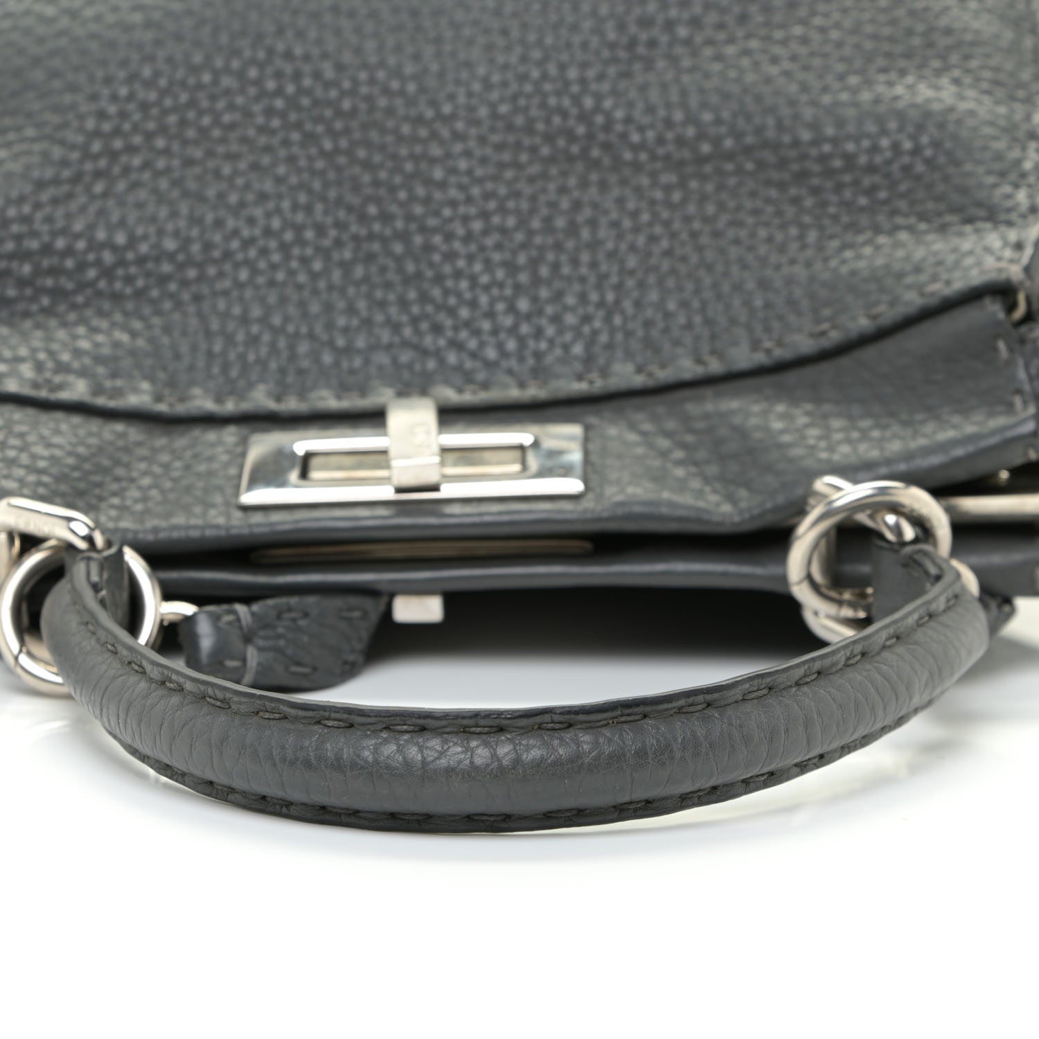Fendi Cuoio Romano Selleria Bi-Color Medium Peekaboo Iconic Satchel Asfalto Latte 18 of 18