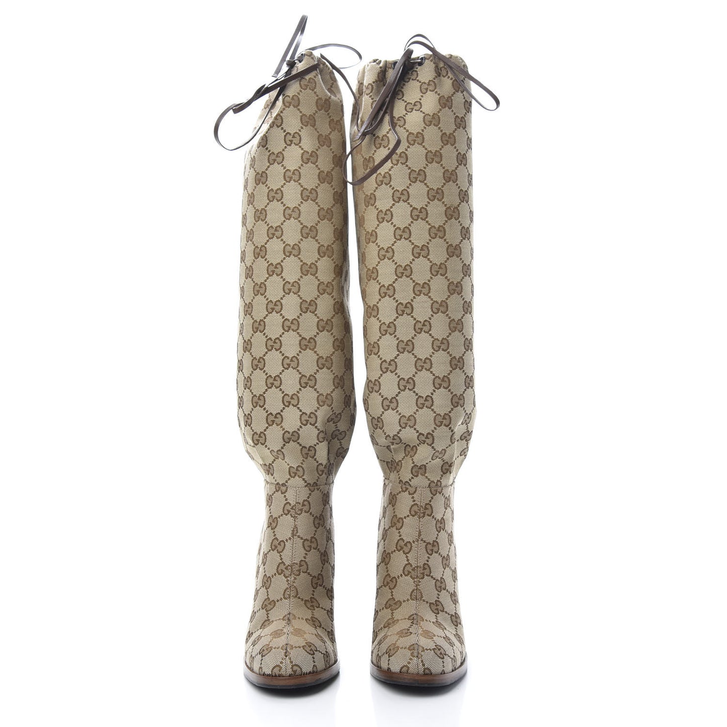 Monogram Lisa Mid Heel Boots 38 Beige Ebony