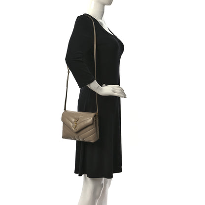 Saint Laurent Calfskin Y Quilted Monogram Toy Loulou Crossbody Bag Latte 3 of 10