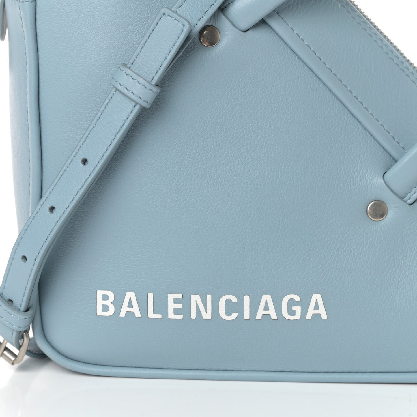 Shiny Day Calfskin Logo S Triangle Duffle Grey Blue White