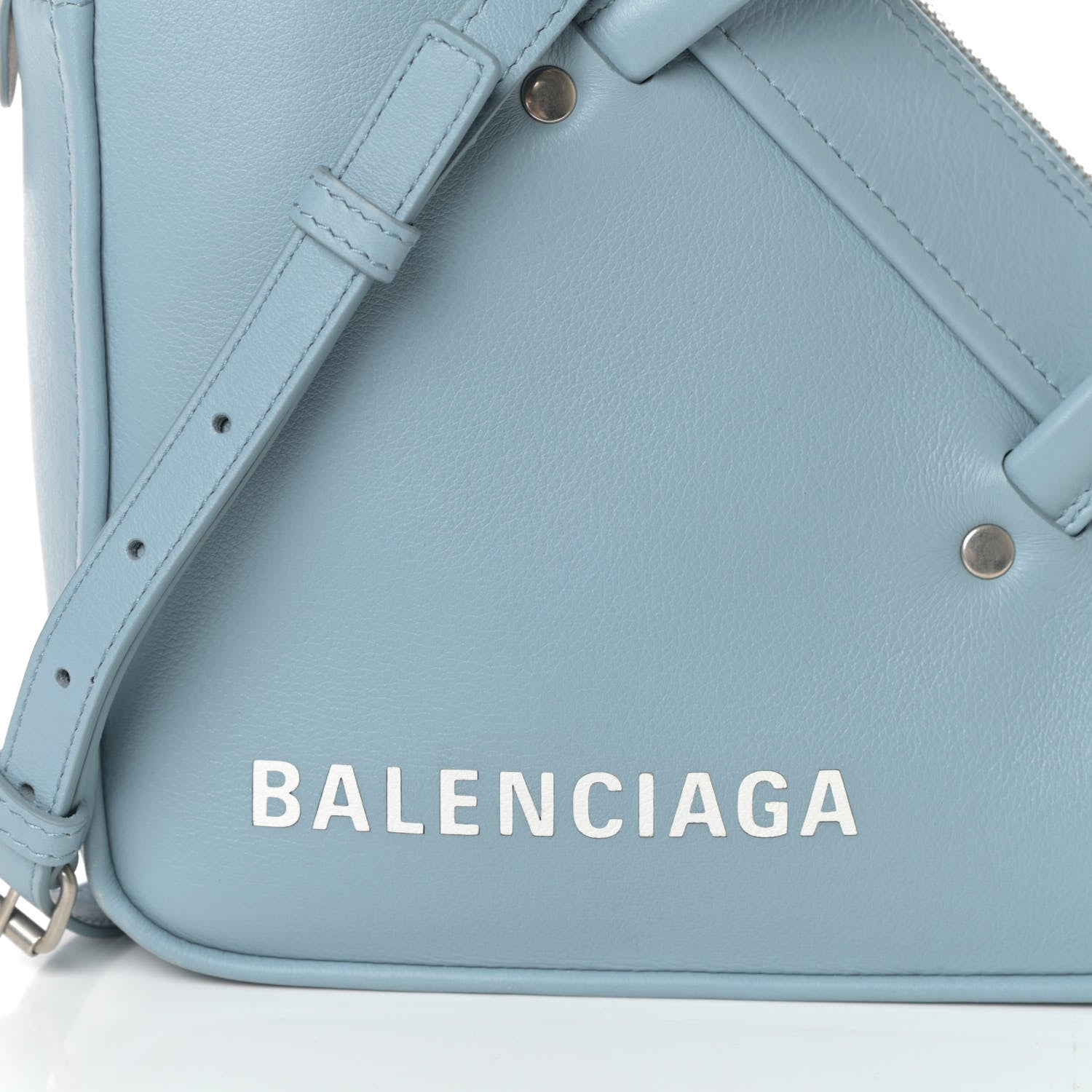 Balenciaga Shiny Day Calfskin Logo S Triangle Duffle Grey Blue White 8 of 9
