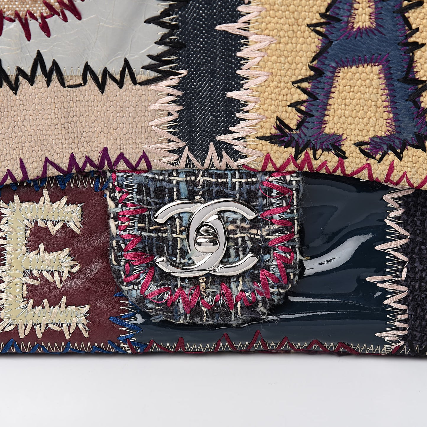 Denim Tweed Patchwork Jumbo Single Flap Multicolor