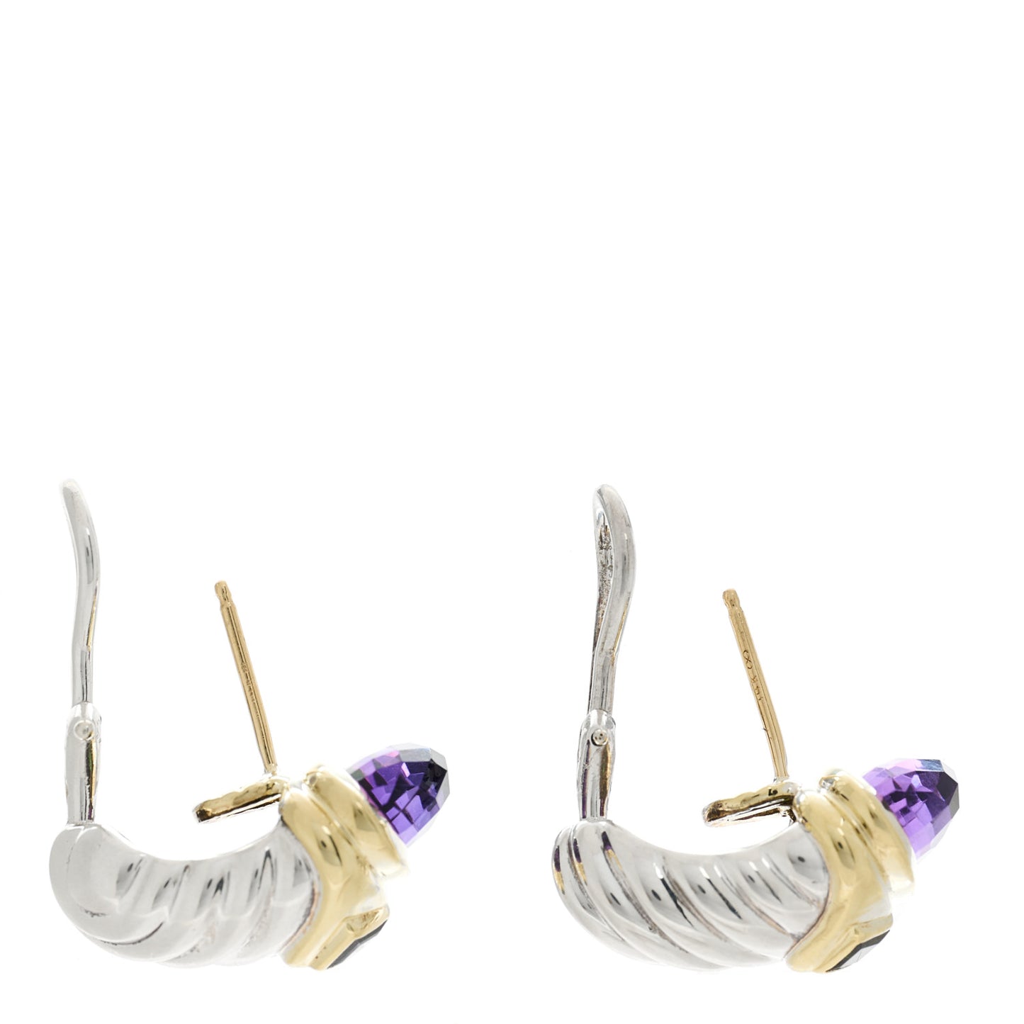 Sterling Silver 14K Yellow Gold Amethyst Green Tourmaline Shrimp Earrings