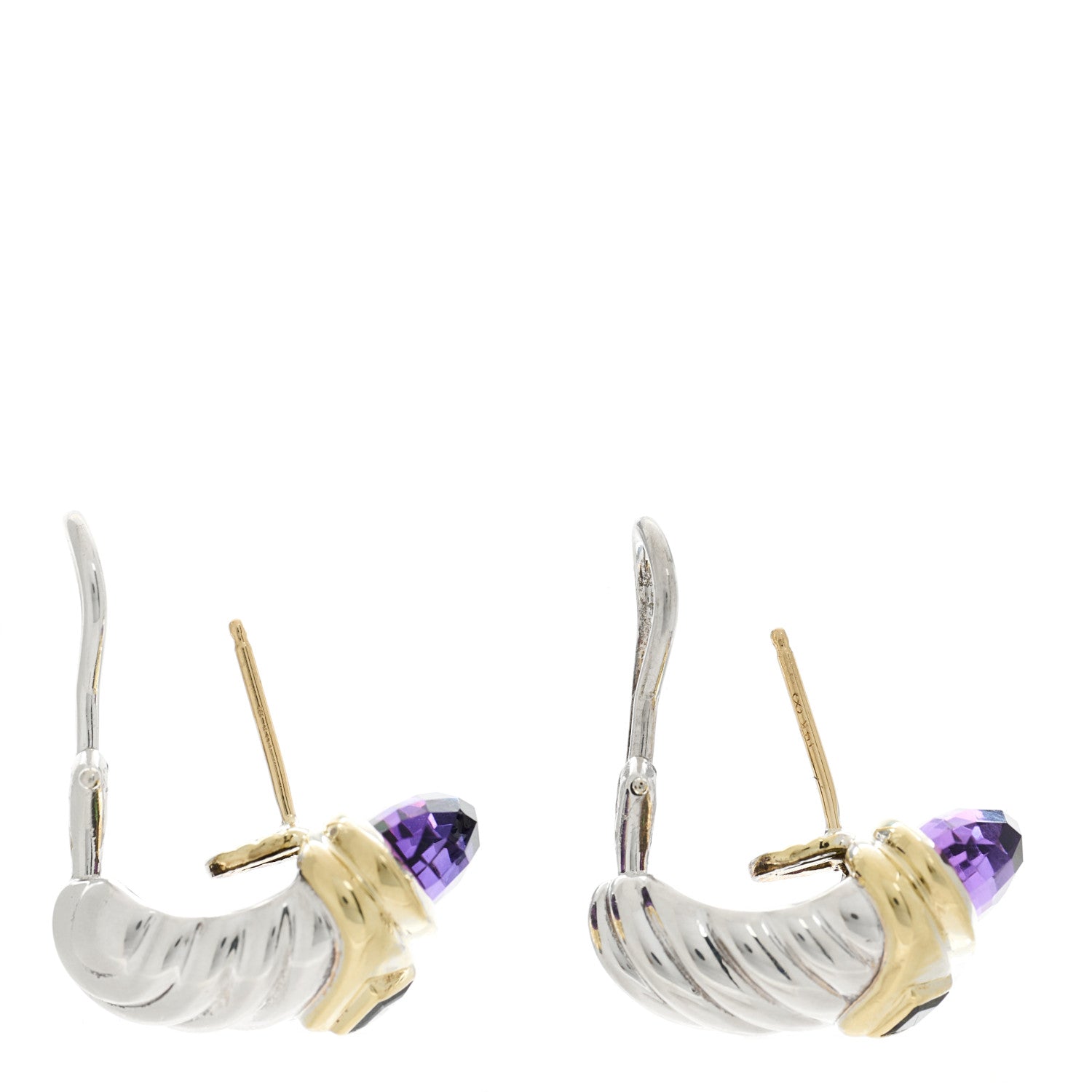 David Yurman Sterling Silver 14K Yellow Gold Amethyst Green Tourmaline Shrimp Earrings 4 of 4